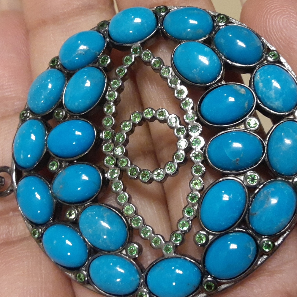 HOLD. 925, Genuine  Russian Diopside and Sleeping Beauty Turquoise. Evil Eye. - Picture 5 of 15
